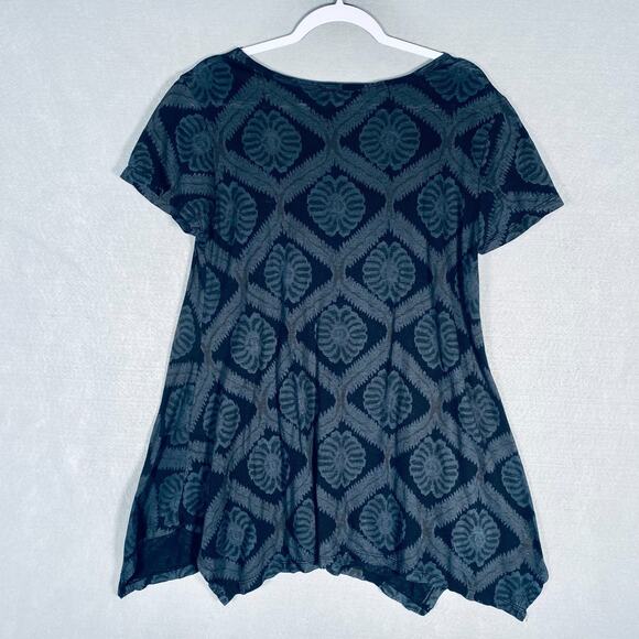 Fresh Produce Top Womens XL Gray Cotton Argyle Blouse Cottage Boho Lagenlook - Picture 6 of 11